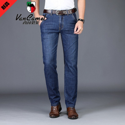 西域骆驼男士牛仔裤男中年商务休闲裤爸爸黑色直筒裤子男弹力透气工装裤男长裤