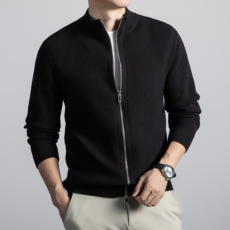 男士针织开衫外穿毛衣秋冬立领拉链商务通勤休闲保暖外套男