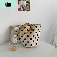 馨帮帮 夏季田园风清新可爱波点格纹手提包收纳包手拿水桶包包女NEW LAKE 白色波点