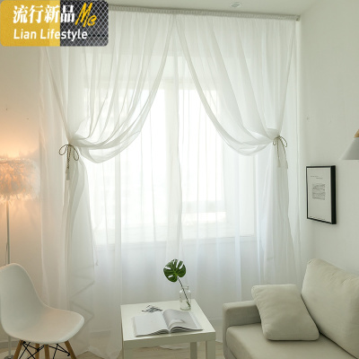 免打孔公主风魔术粘贴自粘式窗帘白纱帘定制蕾丝边飘窗阳台出租房 三维工匠