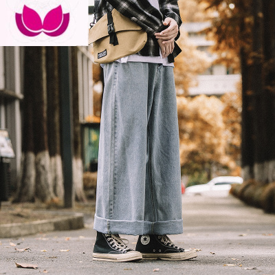 七斓阔腿牛仔裤男宽松直筒潮牌高街美式复古休闲2022年新款裤子潮
