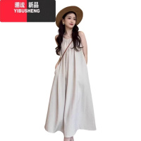 YIBUSHENG无袖背心连衣裙子女季2024新款海边度假高级感挂脖吊带沙滩长裙