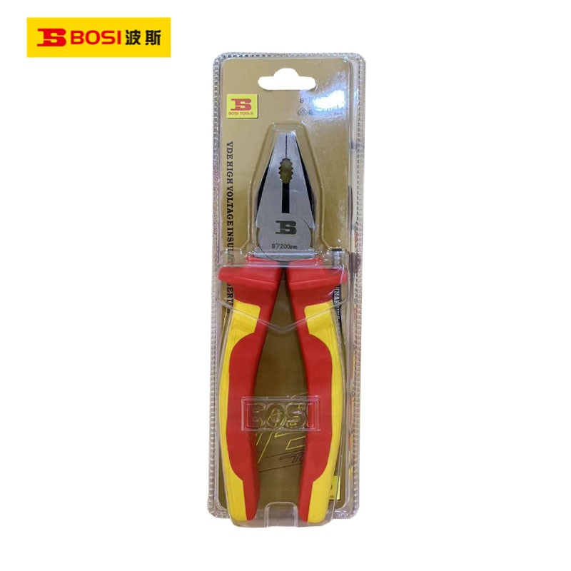 波斯(BOSI)VDE绝缘耐压钢丝钳(8"/200mm)把