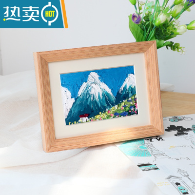 敬平实木正方形油画棒画框装裱油画作品框a5摆件迷你装饰小相框摆台 木纹色 6寸[内径10.2*15.2]挂摆[不含卡纸]