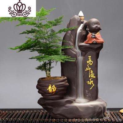 封后新款禅意古风倒流香炉高山流水创意檀香大号茶道盆景观家用摆件高山流水（幸福）文竹+送120粒香