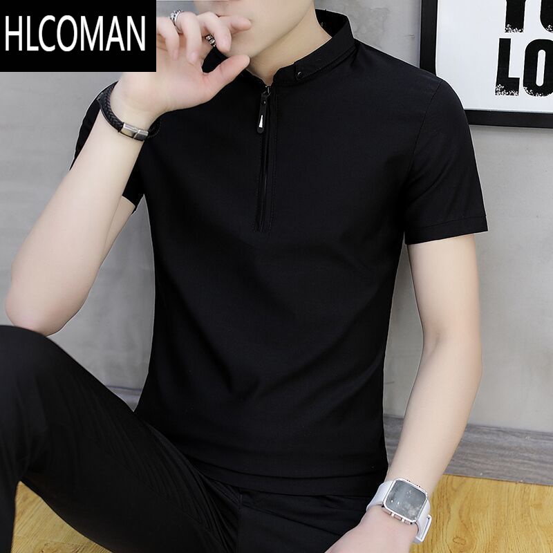 HLCOMAN特价夏季新款修身青年立领休闲t恤男士上衣服短袖打底polo衫