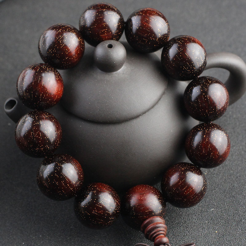 厂家直销非洲犀角紫檀手串男士佛珠文玩紫檀木老料满金星高密沉水送女朋友老婆情人节七夕生日礼物