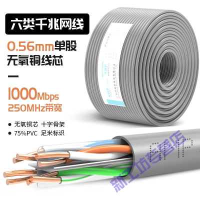 苏宁放心购超六类纯铜网线千兆工程cat6a无氧铜双屏蔽国标家装工程款-六类0.56mm无氧铜千兆网线-灰色30m