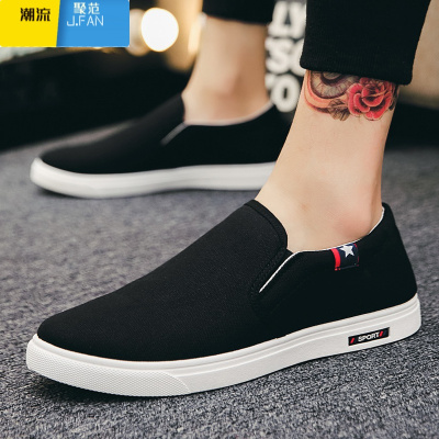 聚范帆布鞋男鞋夏季透气一脚蹬学生百塔板鞋老北京布鞋男士休闲鞋懒人