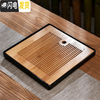 三维工匠密胺小型迷你家用陶瓷功夫茶具茶托盘沥水一人用茶台储水干泡盘C 密胺中正方中孔直线黑茶盘25cm