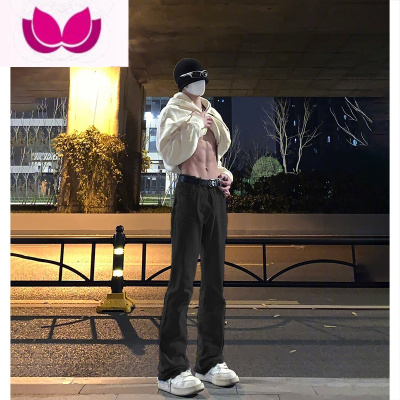 七斓美式vibe高街纯黑色牛仔裤男款痞帅高级感裤子加长修身直筒裤