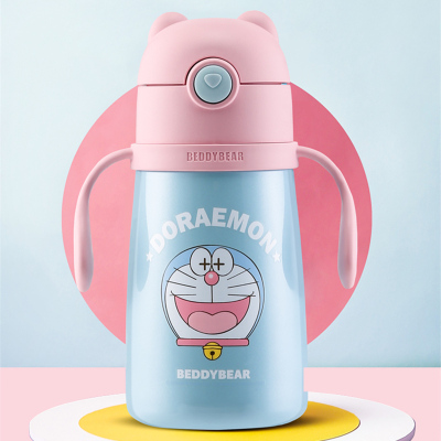 免费刻字哆啦A梦系列杯具熊儿童保温杯带吸管儿童水杯316不锈钢内胆宝宝学饮杯儿童保温壶320mlBEDDYBEAR