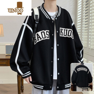 YANXU字母贴布绣花棒球服男款潮牌宽松休闲开衫外套秋季青少年夹克