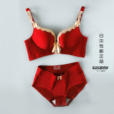 可莉允红色本命年内衣套装女小胸聚拢无钢圈收副乳薄款性感结婚新娘文胸文胸套装