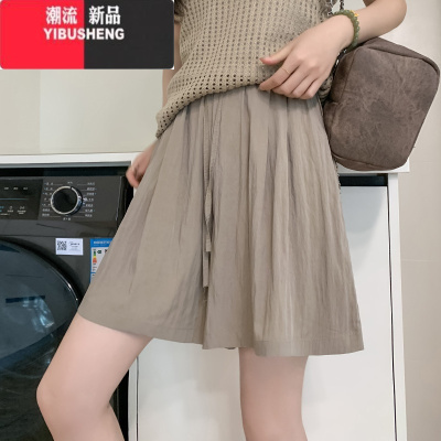 YIBUSHENG冰丝山本短裤女薄2024新款高腰外穿宽松休闲阔腿中裤运动五分裤