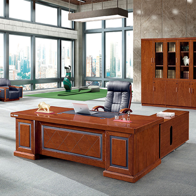 慧采云 办公家具油漆老板桌大班台经理桌主管桌办公桌贴实木皮2.4米含柜