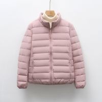 女式90绒纯色女装立领无缝压胶羽绒服短款大码外套