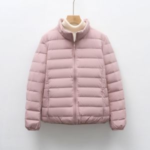 女式90绒纯色女装立领无缝压胶羽绒服短款大码外套