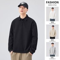 |年春款男士重磅翻领长袖POLO衫卫衣纯色宽松翻领上衣