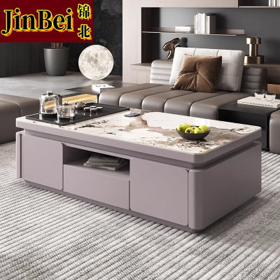 锦北 岩板面茶几客厅茶台烧水壶一体桌家用泡茶台办公室茶桌 1.2米浅灰