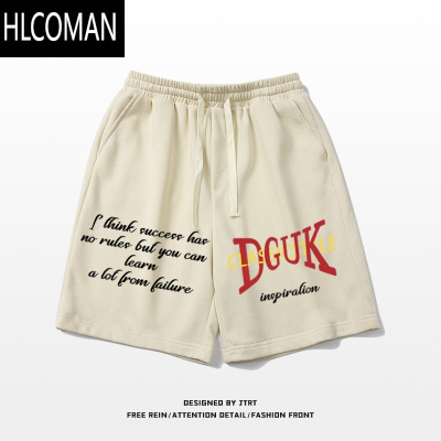 HLCOMAN国潮牌ins设计感字母印花五分运动裤男美式oversize休闲短裤