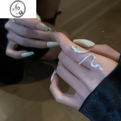 JiMi炸街潮酷~蛇形戒指女满钻小众设计感轻奢网红ins潮指环开口食指戒