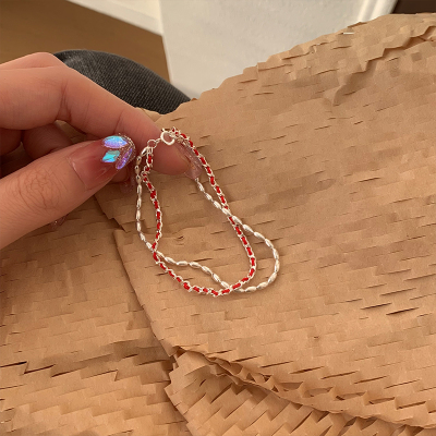 s925纯银双层新年红绳手链小众设计轻奢编织手绳女本命年礼物送女朋友老婆情人节七夕生日礼物