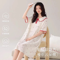 猫人睡裙女士云朵棉可爱睡衣带胸垫防凸点夏季薄款家居服新款