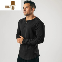 YANXU复古亨利衫长袖t恤纯色运动健身打底衫男弹力薄款V领开衫