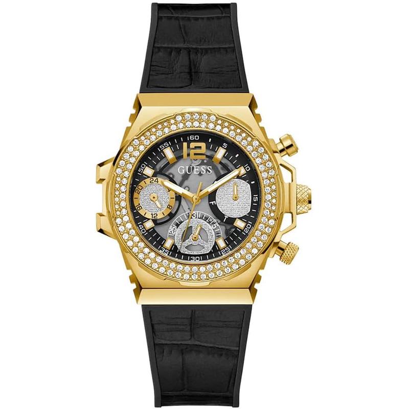 GUESS女士石英腕表多功能运动时尚防水手表金属表带雅黑金搭配