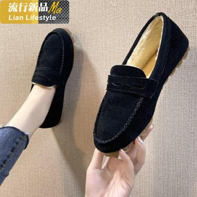 一脚蹬豆豆鞋女2019秋冬款百搭平底软底加绒棉鞋舒适孕妇懒人妈妈知义(ZHIYI)休闲鞋