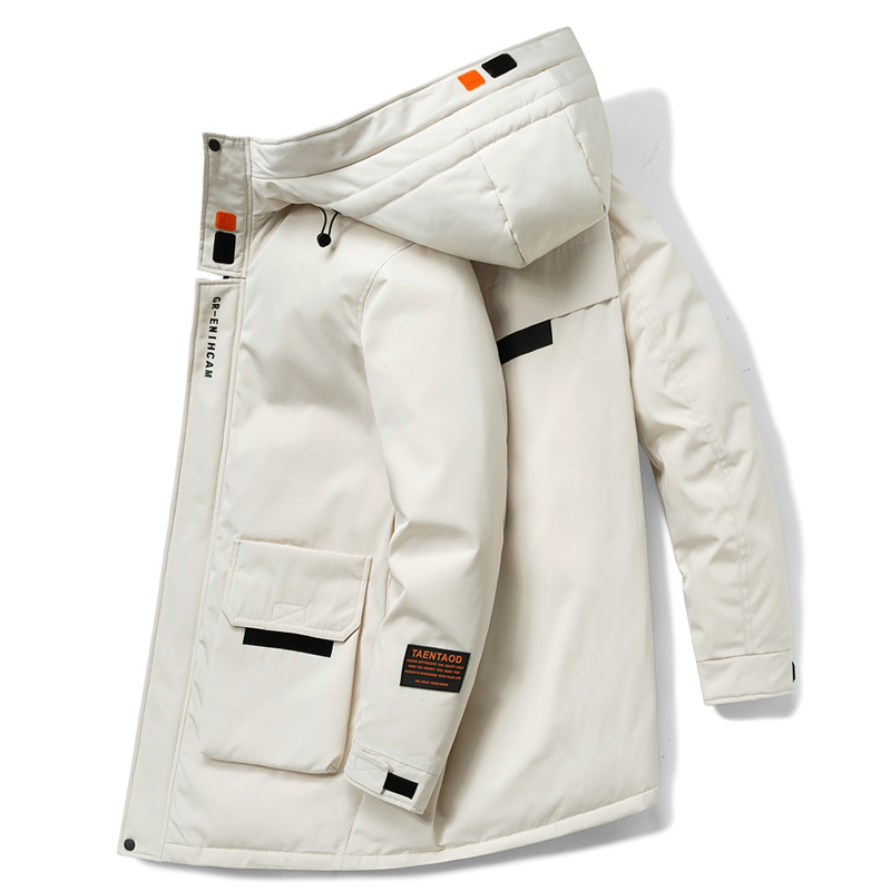 工装羽绒服男士冬季加厚中长款冬装白鸭绒加厚保暖连帽潮流男外套