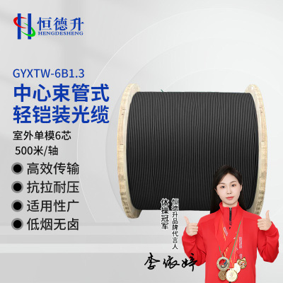 恒德升 HDS-A497S-GYXTW-6B1.3-500M 中心束管式轻铠装光缆 单模6芯 7mm外径黑色500米