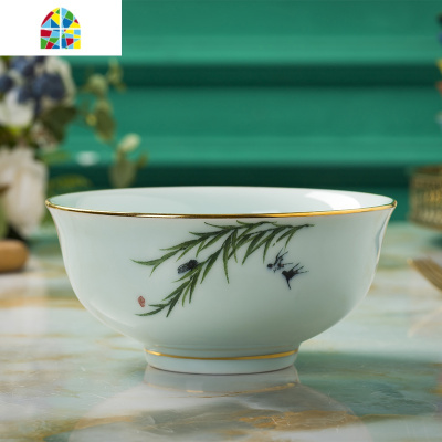 景德镇陶瓷面碗大号青瓷碗单个家用碗碟套装拉面碗大汤碗不烫手 FENGHOU 6英寸影青金镶玉(1个)