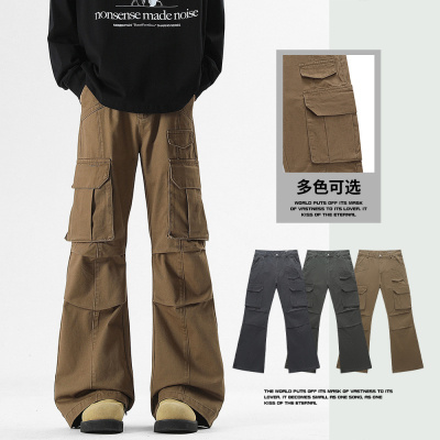 美式cleanfit微喇色布牛仔裤男女款嘻哈多口袋工装裤子青年潮牌装