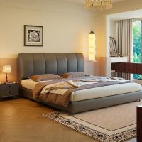 意式极简真皮床主卧现代简约双人床轻奢小户型实木储物床软包婚床