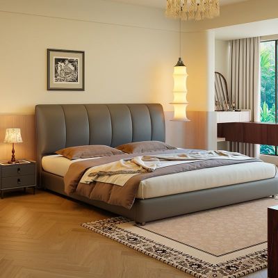 意式极简真皮床主卧现代简约双人床轻奢小户型实木储物床软包婚床