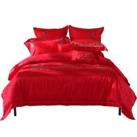 美帮汇婚庆提花十件套大红结婚绣花套件床上用品1.8m永恒爱恋