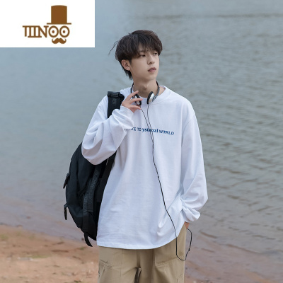 YANXU白色长袖t恤男秋季新款日系潮牌打底衫潮流ins宽松情侣卫衣