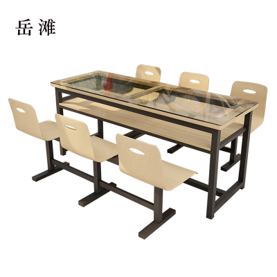 岳滩餐桌6人学校食堂小吃店快餐桌椅饭堂钢化玻璃桌1800*600*750