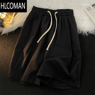 HLCOMAN松紧腰短裤男士夏季薄款宽松纯色工装抽绳直筒五分休闲运动阔腿裤