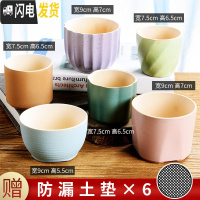 三维工匠多肉花盆陶瓷小号植物盆栽创意个性北欧简约粗陶透气 套装1001-图示六个 中等花盆容器