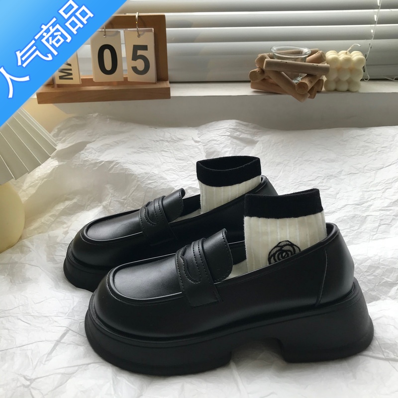 SUNTEK松糕厚底乐福鞋女2023夏季新款复古英伦学院风一脚蹬百搭小皮鞋子