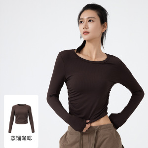 秋季新款修身瑜伽上衣透气显瘦收腰瑜伽服长袖