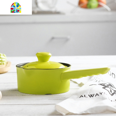 陶瓷小奶锅单柄汤锅不粘锅熬粥米糊煮泡面宝宝婴儿辅食小砂锅迷你 FENGHOU 1L奶锅-[果绿色]