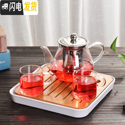 三维工匠玻璃功夫茶具套装简约家用办公旅行泡茶器飘逸杯红花茶壶一壶二杯 八骏3件套+密胺盘