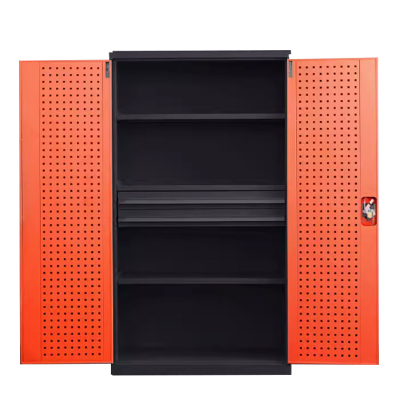 湘渭重型工具柜加厚物件工具储物柜工厂铁皮柜汽修厂零件收纳柜橘色四层二抽带挂板
