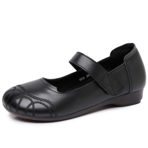 圆头乐福鞋女春秋韩版一字扣浅口玛丽珍鞋软底四季牛皮小单鞋