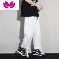 七斓垂感冰丝裤子男夏季薄款直筒宽松休闲裤潮牌九分灰色高街速干运动