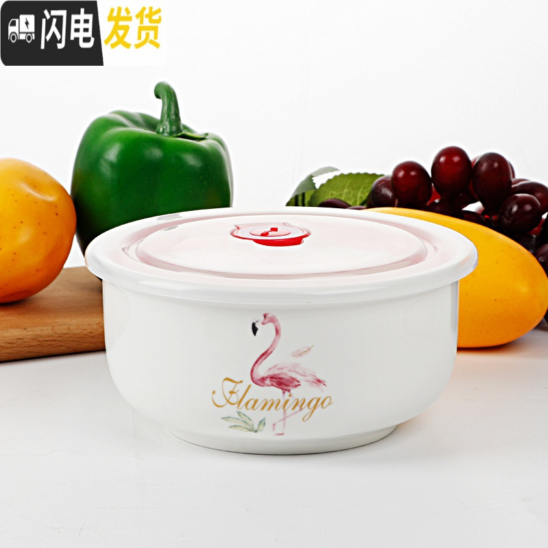 三维工匠国美5/6英寸保鲜碗冰箱微波炉饭盒保鲜盒密封碗大号泡面碗 火烈鸟(6英寸)